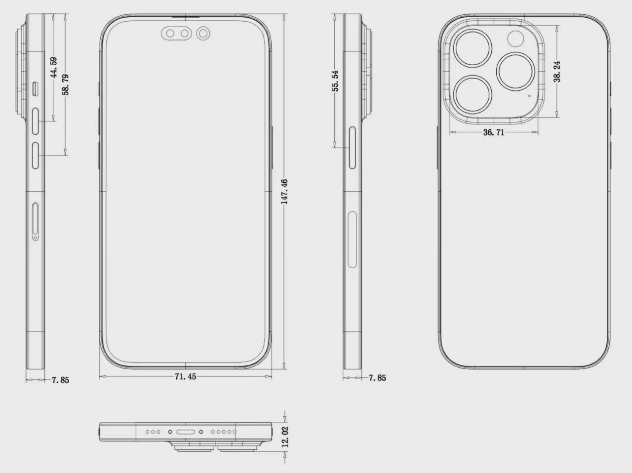 IPhone 14 Pro Detailed Size Drawing Revealed More Thick Body